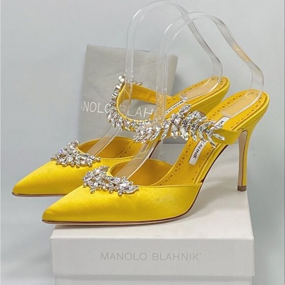 Manolo Blahnik Lurum 90MM Embellished Satin Mules size 40 - Picture 13 of 15
